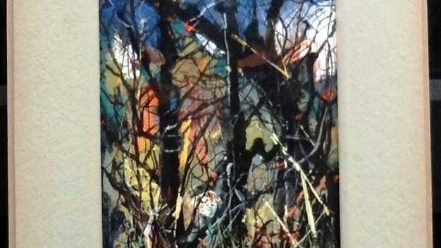 Fall Excellent abstract ink and acrylic on paper with the titled "Fall Evening". Paper dimension is 8 by 10 inches and dated...
